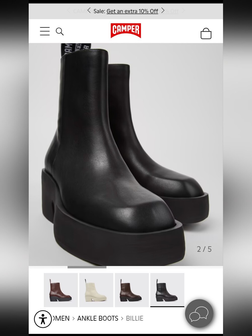Camper Billie Black Chunky Platform Ankle Boots - Picture 9 of 9